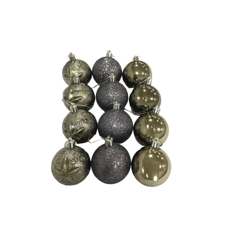 Conjunto de Bola Natalina Decorativa 12 Peças Cinza