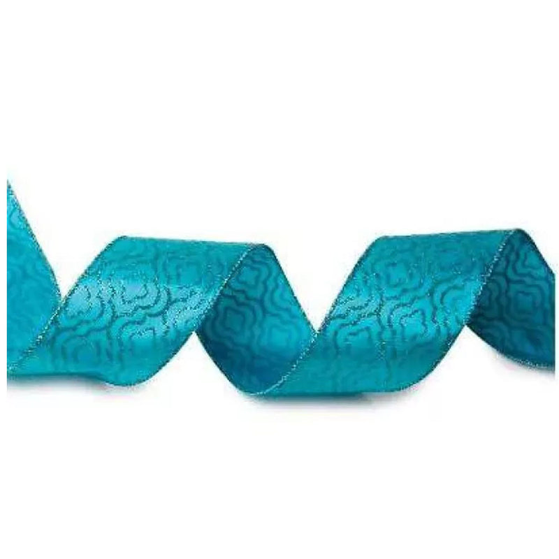 Fita Decorativa Aramada Natalina 3,8 cm Azul Turquesa - Cromus