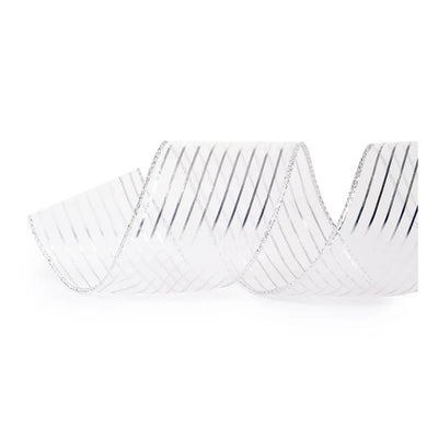Fita Decorativa Natalina Voal Listras Prata 6,3cm - Cromus