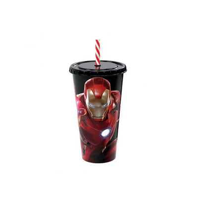 Copo com Canudo Homem de Ferro 700ml - Plasútil