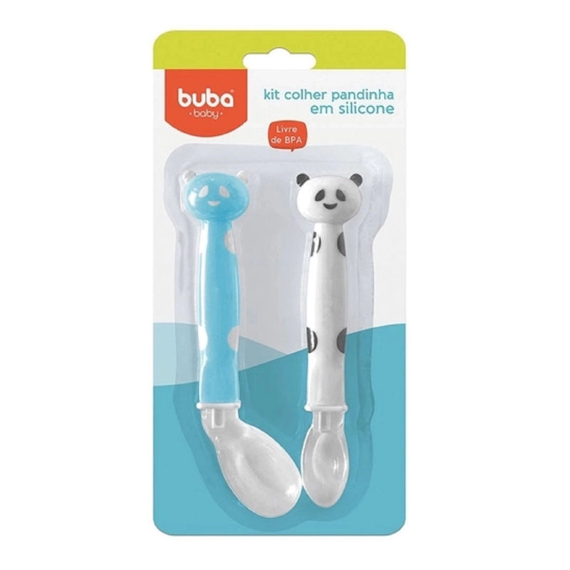 Kit Colher Panda Em Silicone Azul - Buba