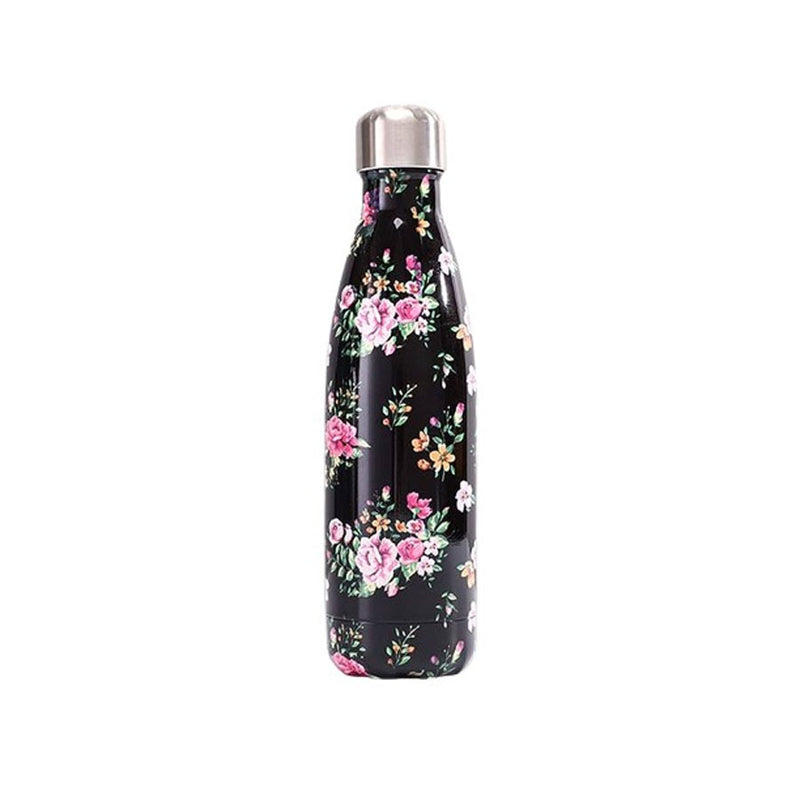 Garrafa térmica Inox Preta Floral 500ml