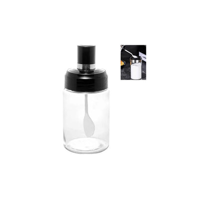 Açucareiro de Vidro Com Colher e Tampa de Plástico 7X14cm Preto