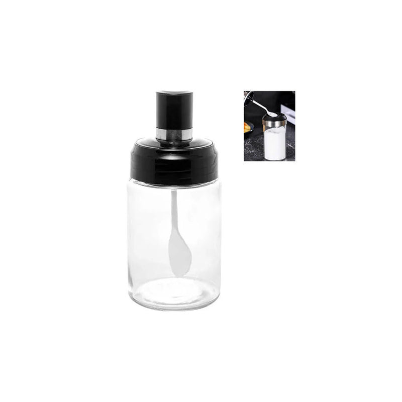 Açucareiro de Vidro Com Colher e Tampa de Plástico 7X14cm Preto
