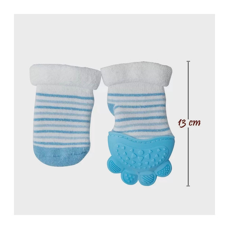 Meia Com Mordedor Massageador De Gengiva Silicone Azul - Buba
