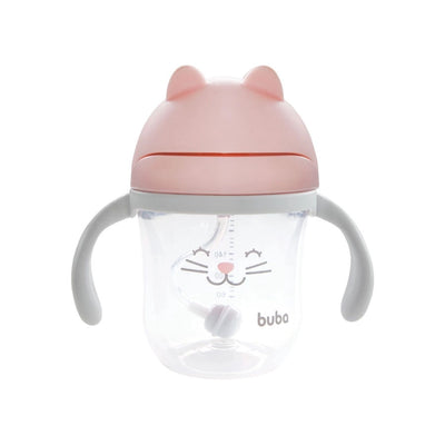 Copo com alça gatinho rosa com canudo - Buba