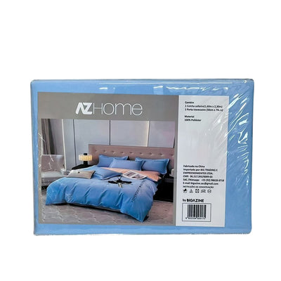 Jogo de Cama Solteiro Azul de 2 peças, dupla face.