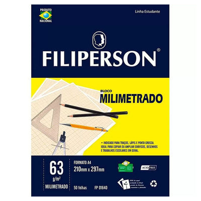 Bloco milimetrado a4 63g com 50 folhas branco - 01640 - FILIPERSON