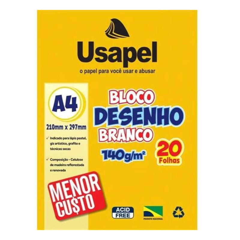 Bloco De Desenho A4 20Fls 140g Branco -  Usapel