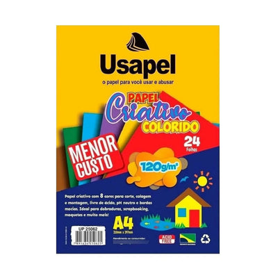 Papel Criativo A4 8 Cores 120g Com 24 Folhas Usapel