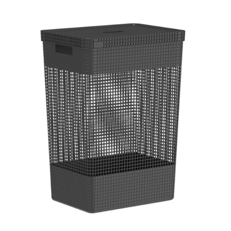Cesto De Roupa Suja Grid 49L Organizador - Preto