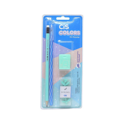 Kit Escolar Colors Verde Blister 04 Itens - Cis