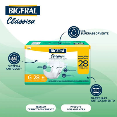 Fralda Geriátrica Clássica Bigfral Tamanho G 28 Unidades.