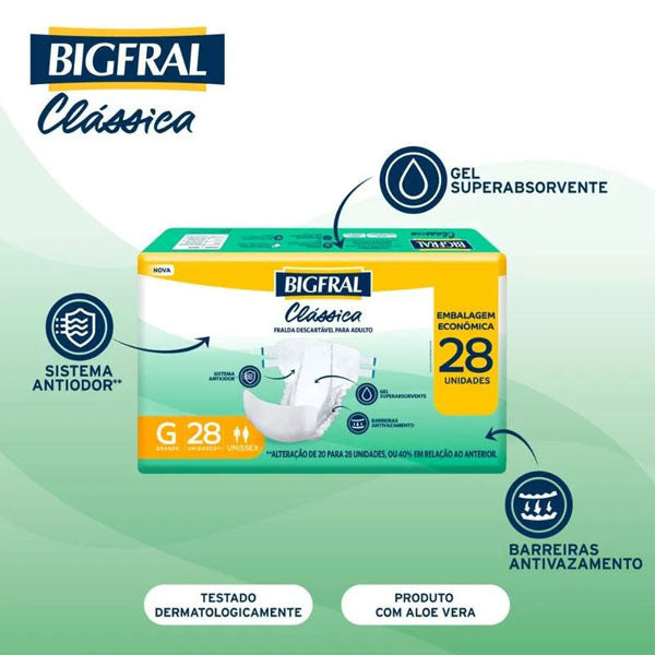 Fralda Geriátrica Clássica Bigfral Tamanho G 28 Unidades.