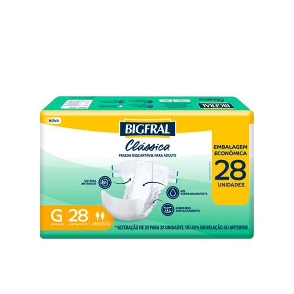 Fralda Geriátrica Clássica Bigfral Tamanho G 28 Unidades.