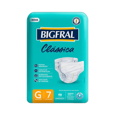 Fralda Geriátrica Adulto Bigfral Clássica G com 7 Unidades.