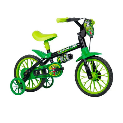 Bicicleta Infantil Aro 12 Nathor Cairu Black 12 com Rodinhas Laterais - Verde