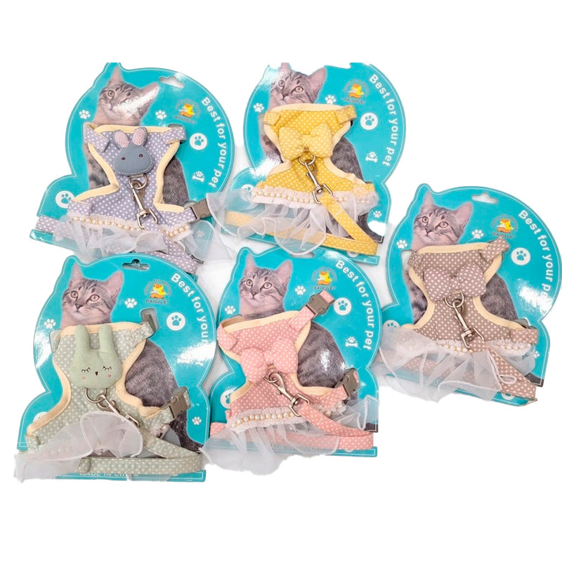 Peitoral Vestido de Luxo com Guia para Gatos e Cães Pequenos