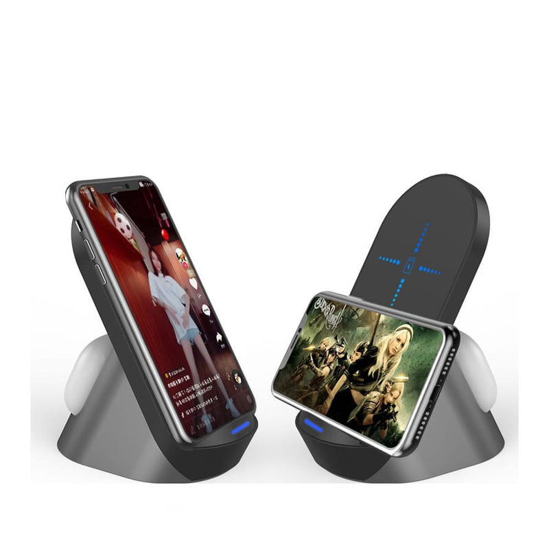 Suporte e Carregador Sem Fio 2 em 1 Vertical  Para Celular e Fone  15W