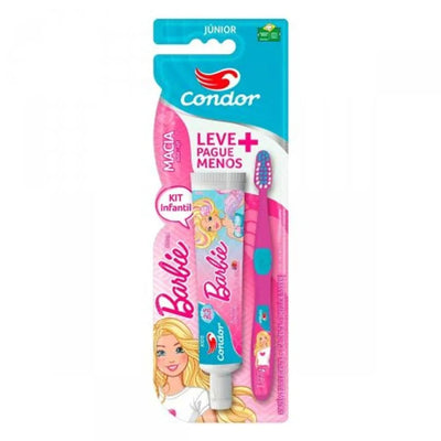 Kit Infantil de Gel Dental com 50g e Escova de Dente Condor Barbie Macia