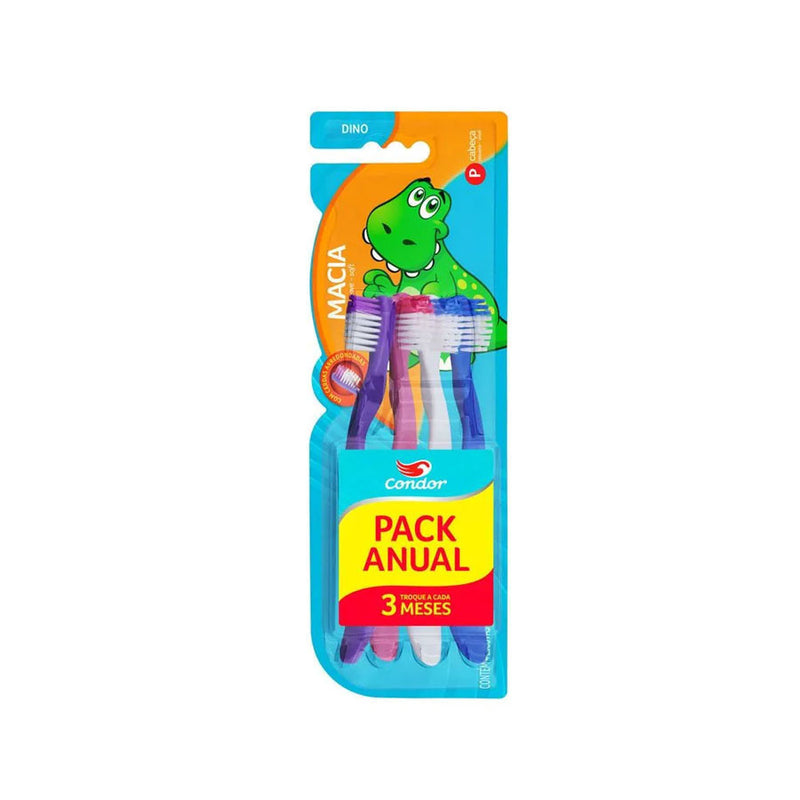 Escova Dental Infantil Condor Dino P Macia 4 unidades