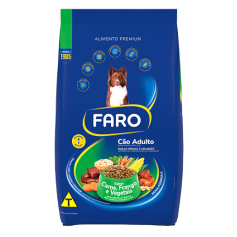 Ração Faro para Cães Adultos de Raças Médias e Pequenas Sabor Carne, Frango e Vegetais 900g