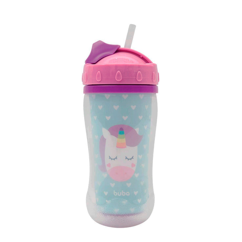 Copo Parede Dupla 320ml Com Canudo Animal Fun - Unicornio