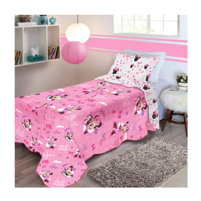 Colcha Ultrasonic Solteiro Infantil Minnie Jolitex  - 1 Colcha + 1 Porta Travesseiro.