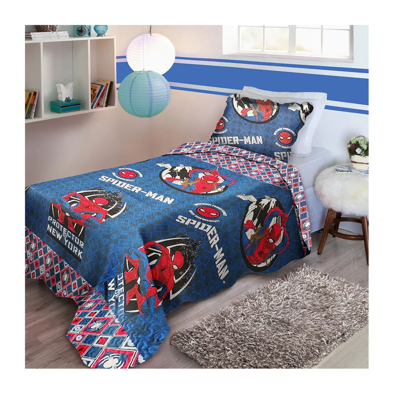 Colcha Ultrasonic Solteiro Infantil Spider Man Jolitex  - 1 Colcha + 1 Porta Travesseiro)