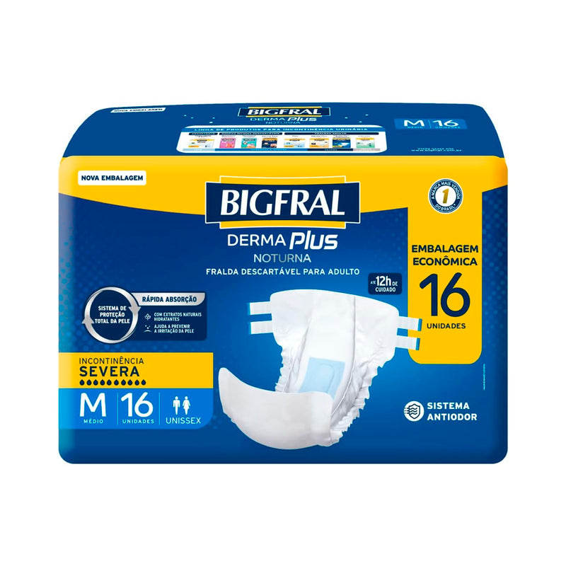 Fralda Bigfral Derma Plus Noturna Economica M 16 Unidades