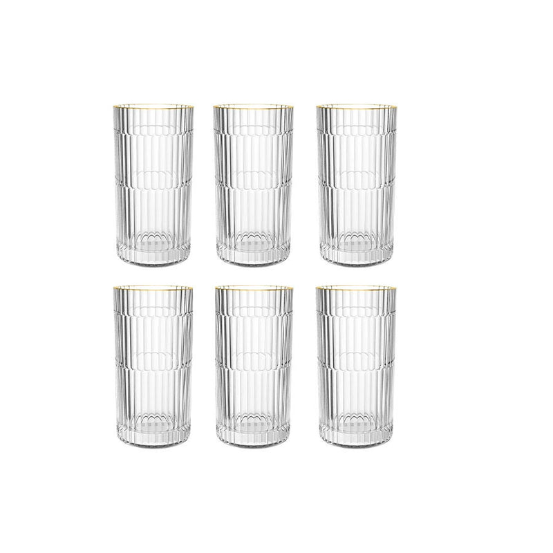 Jogo de 6 Copos Altos em Vidro com Borda Dourada 370ml - Hermitage Full Fit