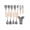 Conjunto De Utensílios De Cozinha De Silicone  Cabo de Madeira - 12 Peças