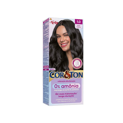 Tinta de Cabelo Permanente Cor&Ton Niely 0% Amônia - 1.0 Preto Intenso