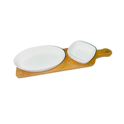 Petisqueira Cerâmica Com 03 peças Branca 39X11X4,5 Cm