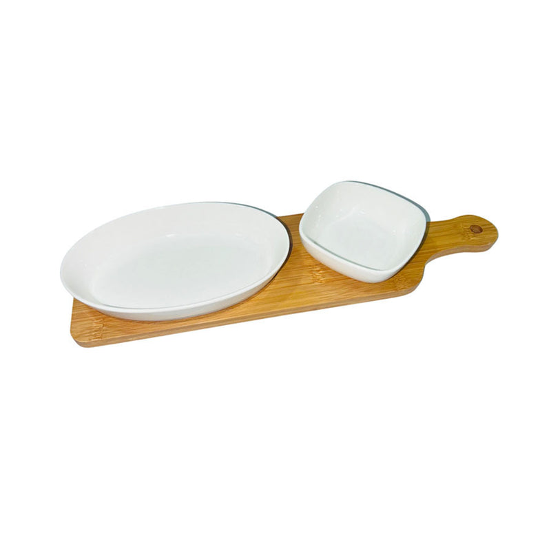Petisqueira Cerâmica Com 03 peças Branca 39X11X4,5 Cm