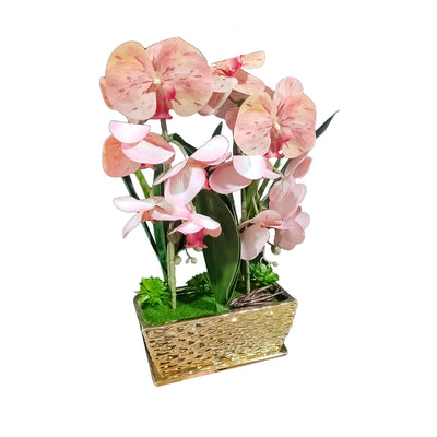 Vaso de Cerâmica com Orquídea Artificial Rosa e Branca