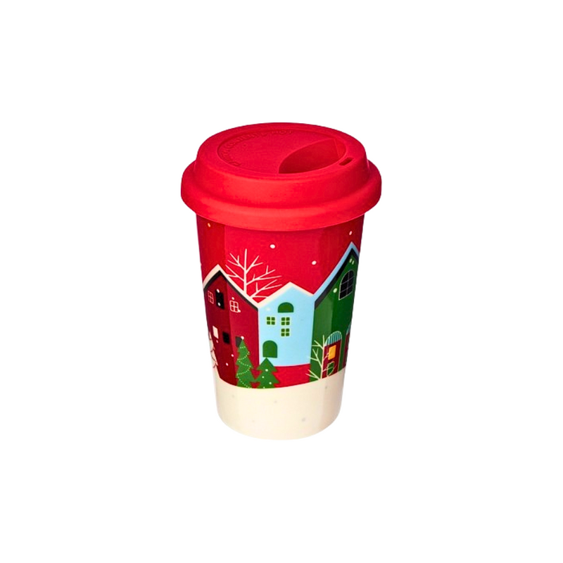Copo Cerâmica  Café Natalino Com Tampa - 400ml Merry Christmas