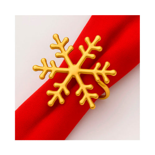 Anel Porta-Guardanapo Floco de Neve Dourado Fosco - Embalagem com 6 Peças
