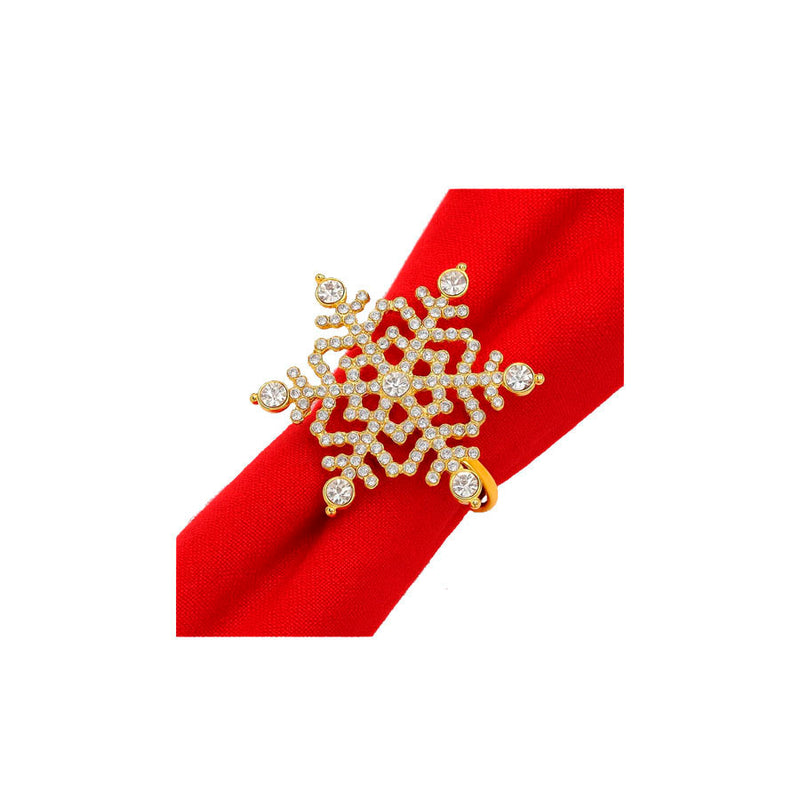 Anel Porta-Guardanapo Floco de Neve Dourado -  6 Peças