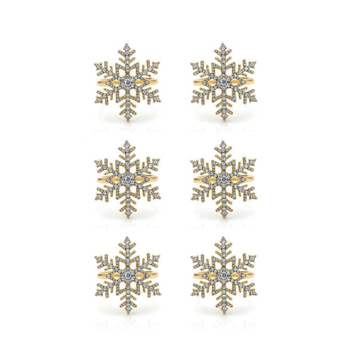 Anel Porta-Guardanapo Floco de Neve Dourado -  6 Peças