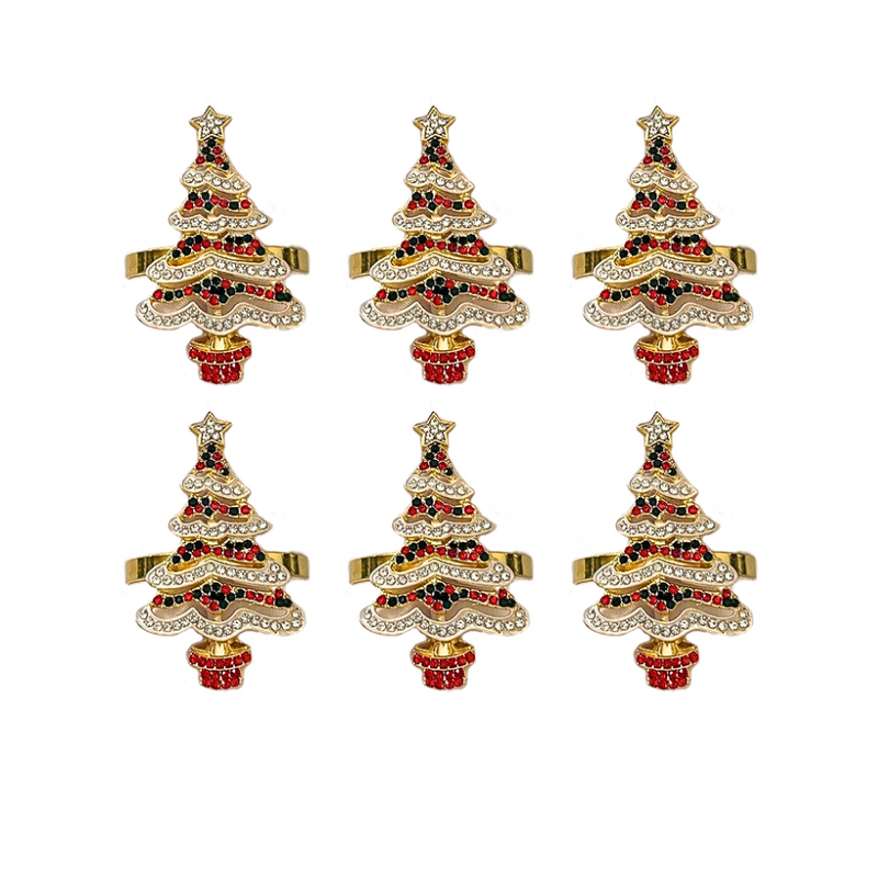 Jogo de Anéis de Guardanapo Natal Árvore Vermelho e Branco 6 Peças