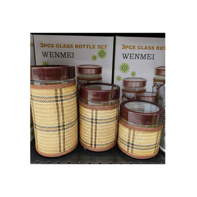 Conjunto 3 Potes de Vidro para Condimentos Detalhe Rattan Wenmei