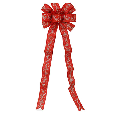 Laço Decorativo Natalino Vermelho “Merry Christmas” - 33x135 cm