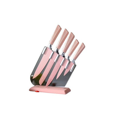Jogo Faca Inox Cabo Plastico 7 Peças Rosa