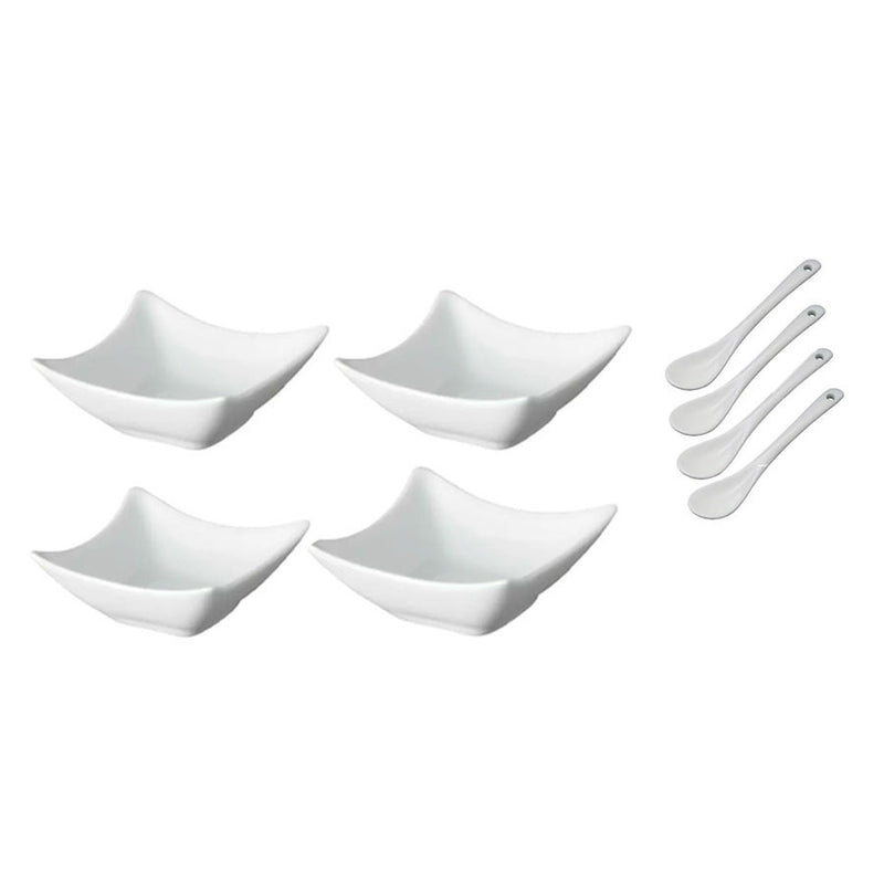 Kit Petisqueira Quadrada de Porcelana 8 Peças - 9,5 cm