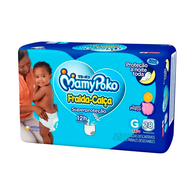 Fralda Calça MamyPoko Superproteção Tamanho G Pacote Jumbo 28 Unidades Descartáveis