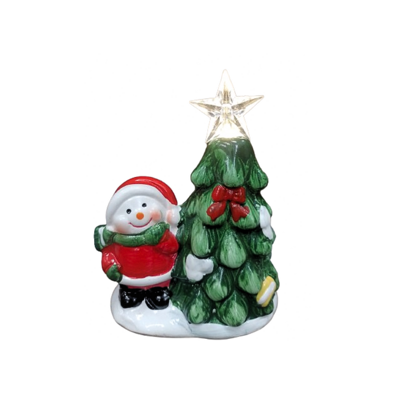 Enfeite Árvore Natalina Cerâmica - Noel- Boneco de Neve,  9,5x6x13