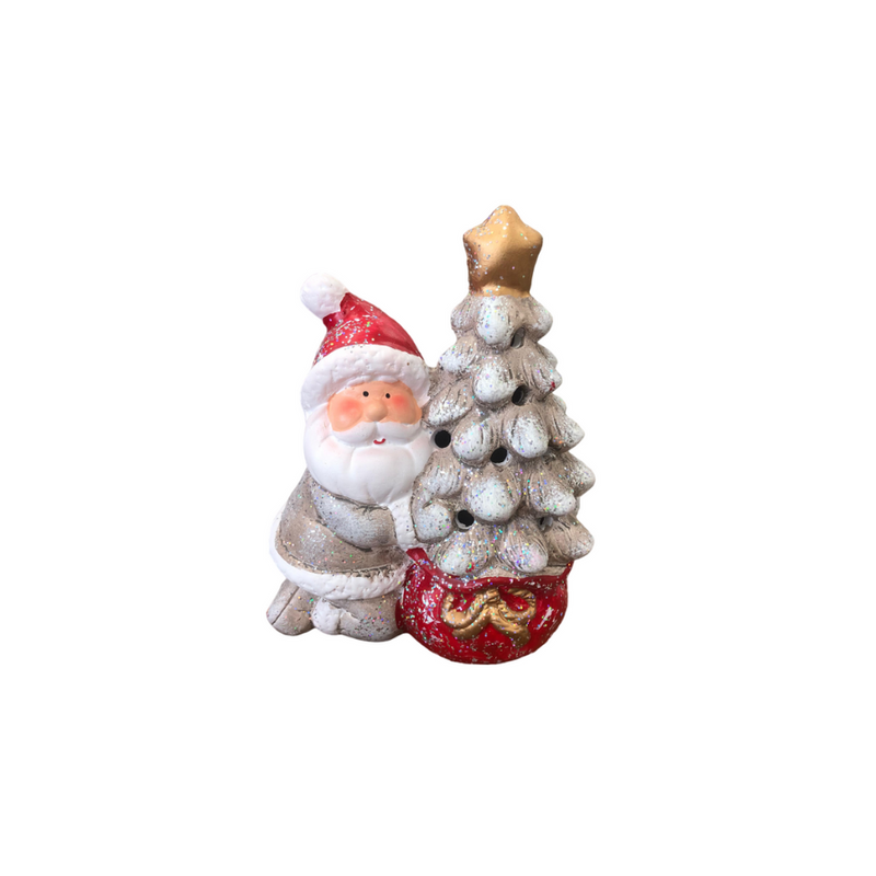 Noel com Árvore de Natal e Luzes em Cerâmica  11X6,5X9