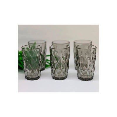 Jogo 6 Copos de Vidro Texturizado Fumê - 400 ml