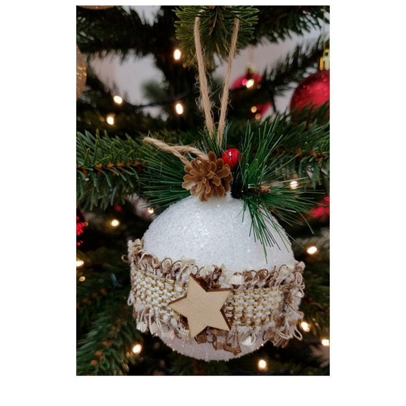 Bolas Decorativas de Natal com Estrela e Pinhas - 7cm (Kit com 3 Unidades)